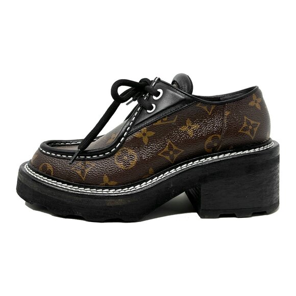 Louis Vuitton Beaubourg Derby Monogram Chunky Heel Shoes 37 - Picture 1 of 10